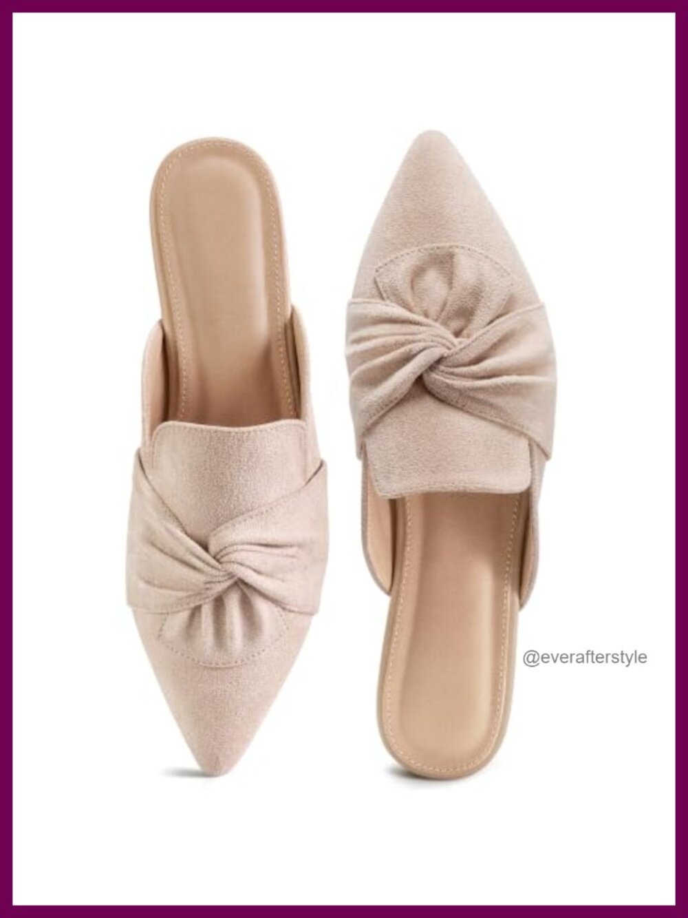 Suede Mules Pointed Toe Bow Slip-On Office Casual Women's Flats
